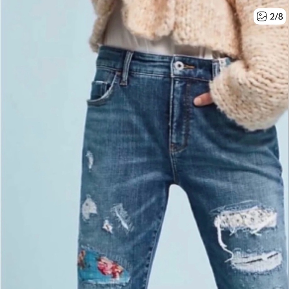 Pilcro Slim Boyfriend Embellished Jeans Boho